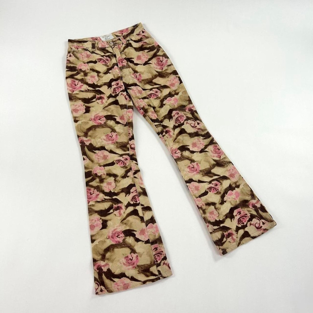y2k Blugirl tan brown and pink rose camouflage print jeans